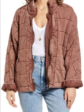 Free People Quilted Dolman Jacket in Dusty Rose